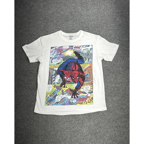 Marvel Spiderman White Retro Comic Book Graphic T-Shirt Men’s Size Large - Picture 1 of 6